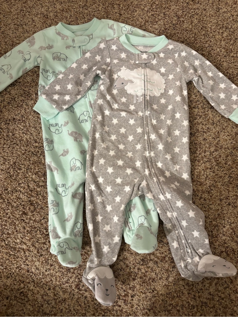 Carter's Mint Elephant & Gray Star Footed One-Pieces (2-Pack)